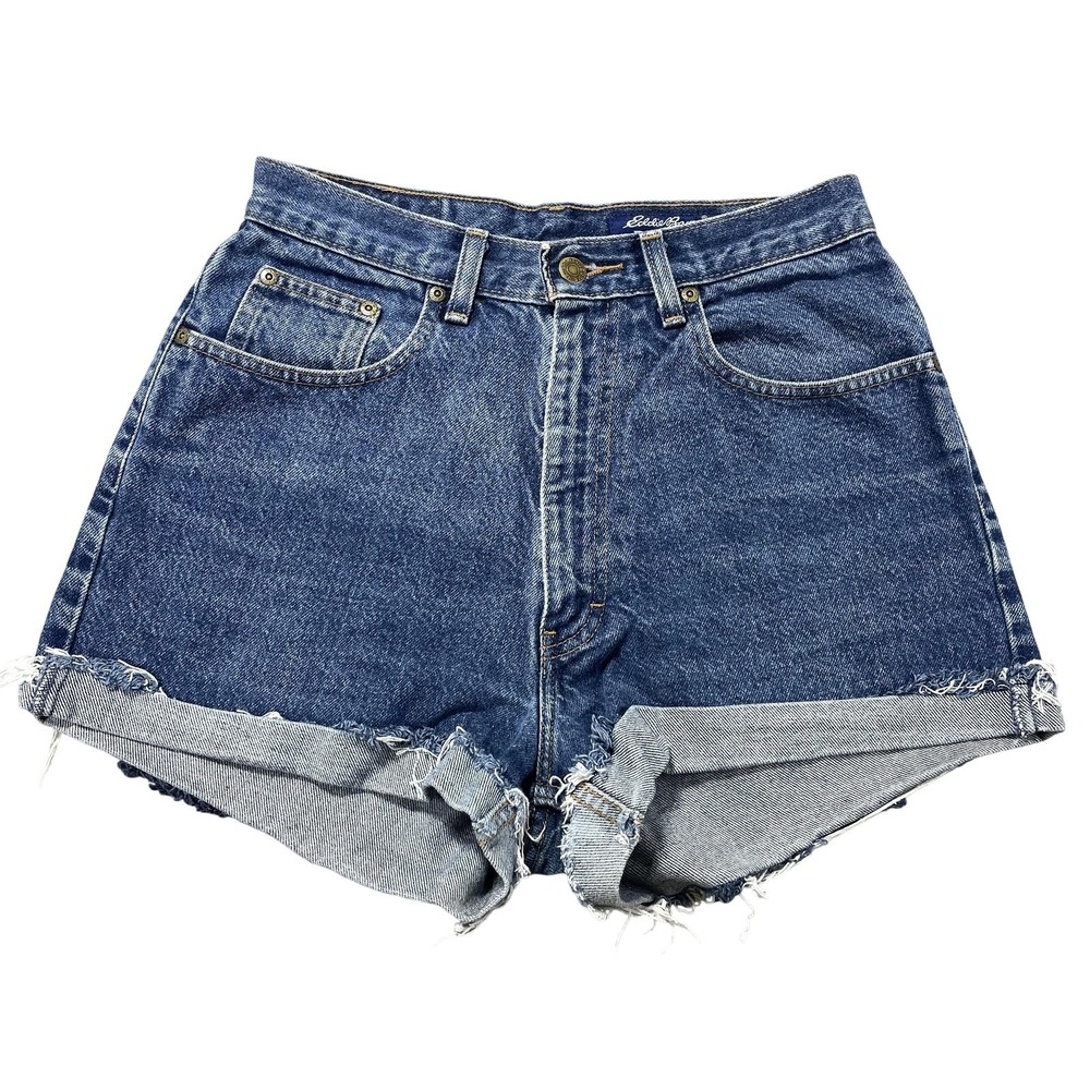 Eddie Bauer‎ Shorts Womens 8 Tall Denim Cutoff Frayed Hem High Rise 2" Inseam